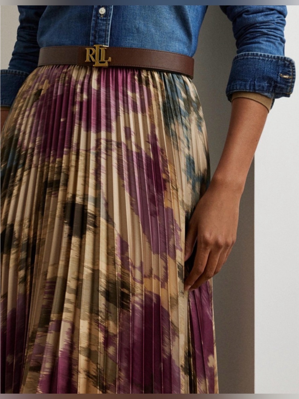 NWT Lauren Ralph Lauren Pleated Satin Charmeuse Midi Skirt Size 16 $225 - Picture 2 of 11